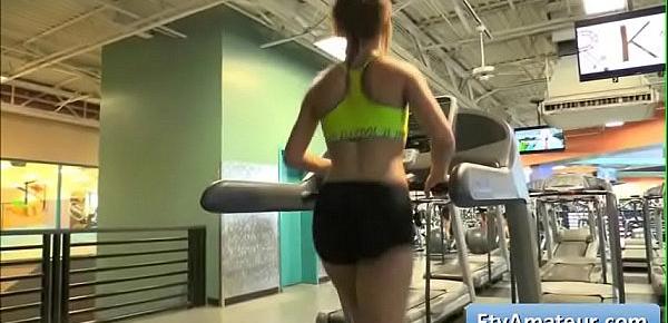  Hot sexy teen amateur Fiona show her natural big boobs while she is still at the gym